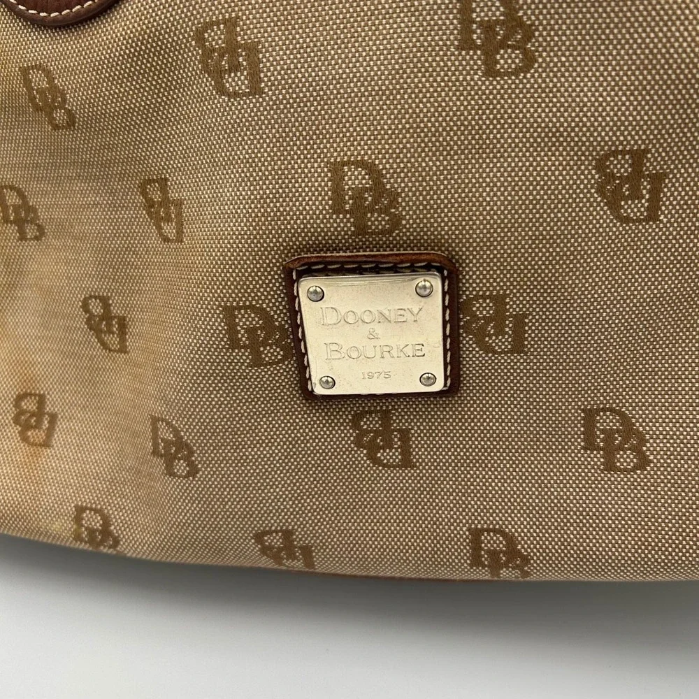 Dooney & Bourke Satchel Women Medium Tan Monogram Canvas Leather Trim Dome Bag